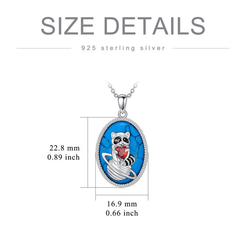 Sterling Silver Turquoise Raccoon Pendant Necklace