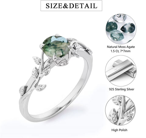 Sterling Silver Natural Green Moss Agate Ring