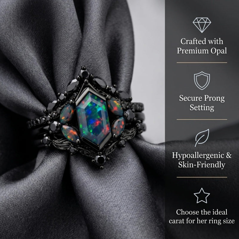 Sterling Silver 10K  14K  18K  Gold Personalized Engraved Black Opal Engagement Wedding Promise Ring for Her