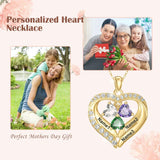 14K Gold Plated Personalized 1-5 Heart Birthstone Names Necklace  for Women