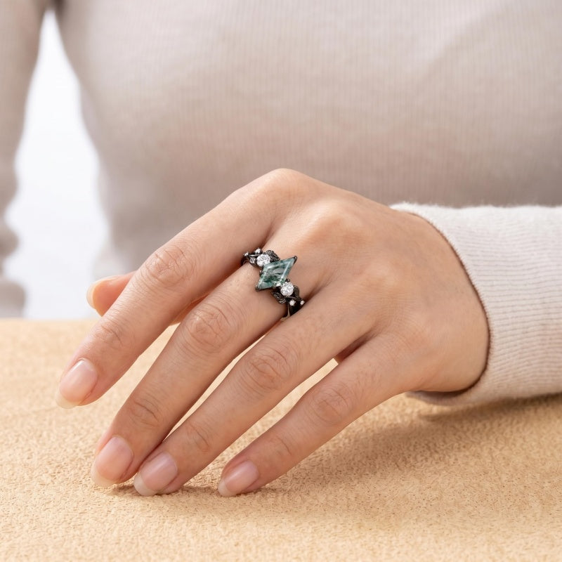 Sterling Silver 10K 14K 18K Gold 1-4CT Moss Agate Engagement Ring Promise Ring