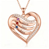 10K 14K 18K Gold  Personalized 1-4 Birthstones Engraved Heart Necklace for Women