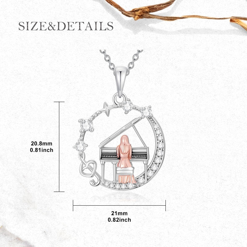 Sterling Silver Cubic Zirconia Piano Pendant Necklace for Music Lovers