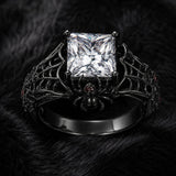 Sterling Silver 10K 14K 18K Gold Moissanite Gothic Black  Engagement Wedding Ring  for Women Halloween Gift