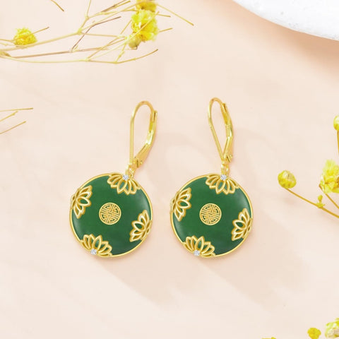 14K Gold Plated Natural Jade  Earrings for Women Good Fortune Jewelry Birthday Mother's Day Gifts
