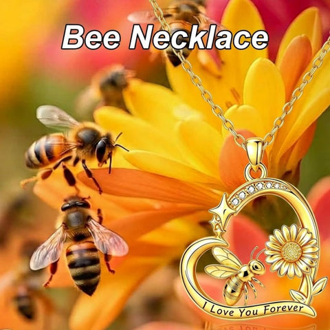 10K 14K 18K  Gold Cubic Zirconia Heart Shaped Bee Butterfly Dragonfly  Necklace Engraved with  I Love Your Forever