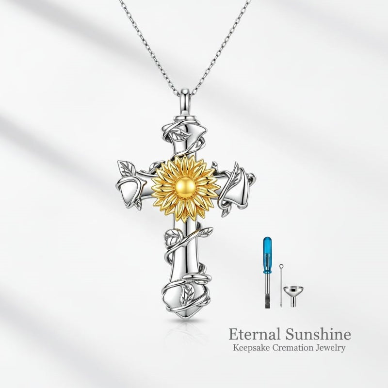 Sterling Silver Cross Hummingbird Cardinal  Rose Sunflower Urn  Necklace for Ashes Cremation Jewelry