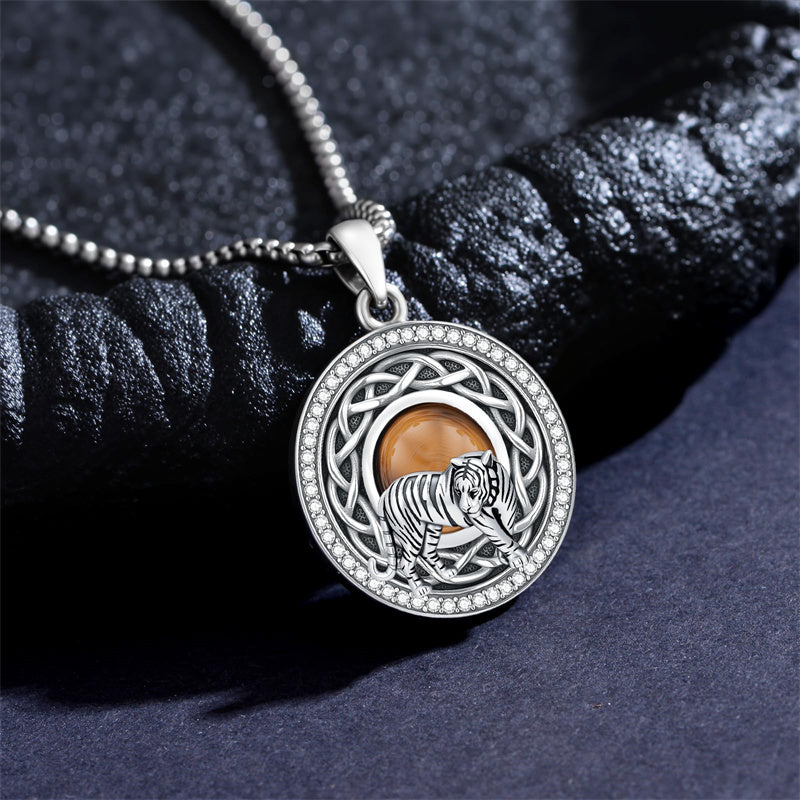 Sterling Silver Tiger Eye Eagle Lion Pendant Necklace for Men