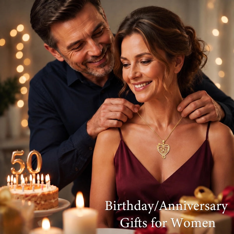 14K Gold  Plated Birthday Anniversary Rose Heart Pendant Necklace for Women