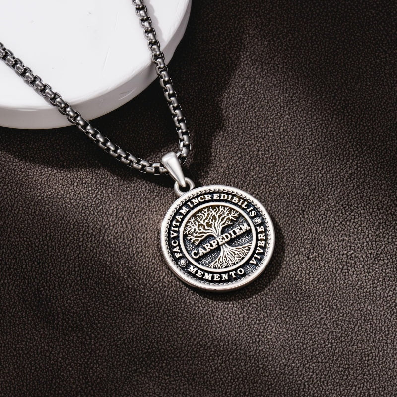 Sterling Silver Memento Mori Gothic Skull Amulet Pendant Necklace for Men