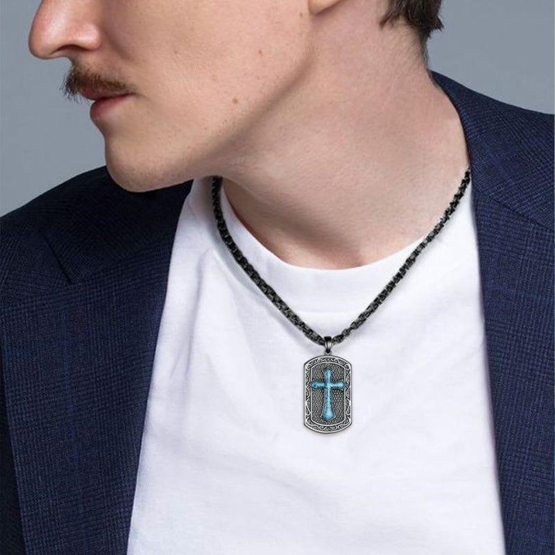 14K Gold Plated Turquoise Malachite Abalone Shell Cross Pendant Necklace for Men