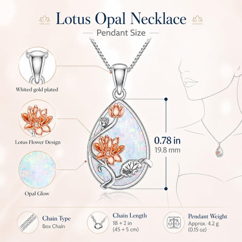 14K  White Gold Plated White Opal Flower Pendant Necklace Birthday Anniversary Jewelry Gifts for Women