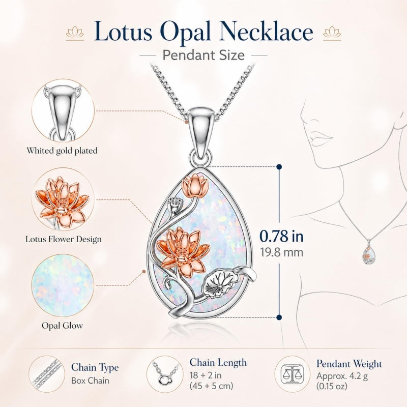 14K  White Gold Plated White Opal Flower Pendant Necklace Birthday Anniversary Jewelry Gifts for Women