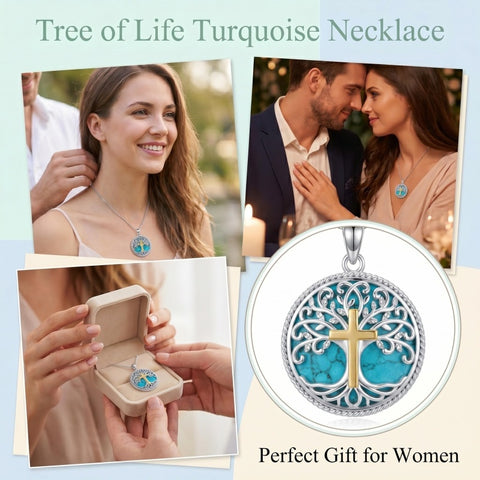 Sterling Silver Turquoise Sun and Moon AA Sobriety Celtic Knot Cross DNA Star of David Tree of Life Pendant Necklace