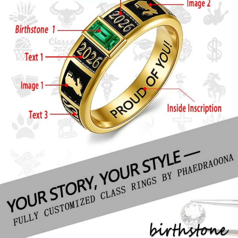 Copper Personalized Engraved Birthstone High School College Class Ring