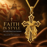 14K Gold Plated Wooden Cross Pendant Necklace Christian Catholic Jewelry Religious Gift
