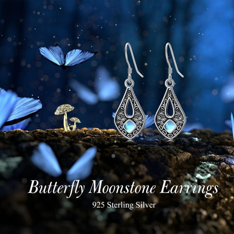 Sterling Silver Moonstone Filigree Bee Dragonfly Hummingbird Butterfly Dangle Earrings for Women Christmas Gift