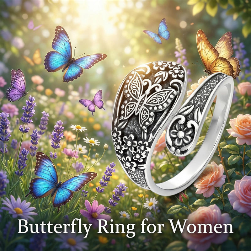 Sterling Silver Oxidized Dragonfly Butterfly Hummingbird Sea Turtle Anchor Cross Tree of Life Sunflower Spoon Ring