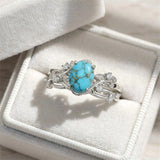Sterling Silver Personalized Engraved 1-3CT Turquoise Engagement  Wedding Promise Ring Set for Her