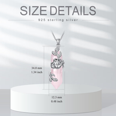 Sterling Silver Rose Quartz Mother Daughter Sloth Pendant Necklace
