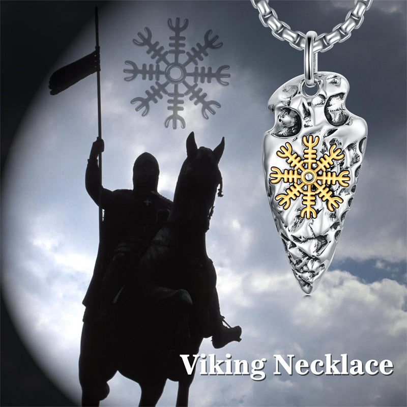 Sterling Silver Arrowhead Bear Claw Viking Compass Pendant Necklace