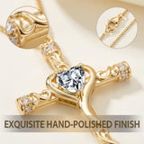 14K Gold Plated Heart Cut Cubic Zirconia Cross  Pendant Necklace For Women Religious Faith Jewelry