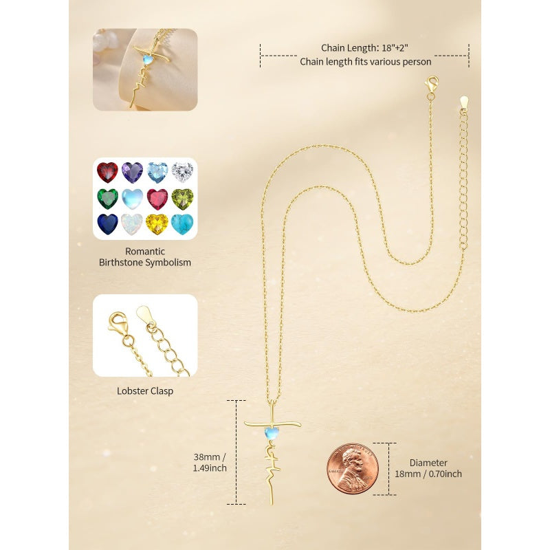 Cross Faith Heart 14K Gold Plated  Birthstone Necklaces for Women