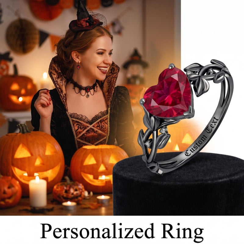 Sterling Silver Personalized Birthstone Punk Skull Bat Snake Ring Goth Jewelry for Halloween Birthday