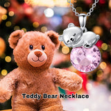 Sterling Silver Birthstone Teddy Bear Pendant Necklace Christmas Gifts for Women Children