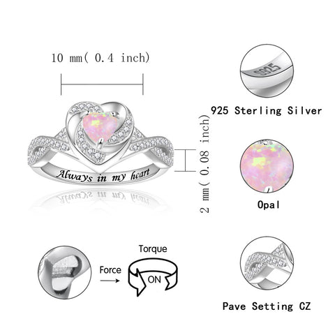 Sterling Silver Heart Urn Ring for Ashes Engraved With Always in My Heart