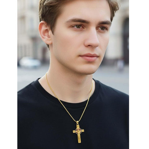 St Michael St Benedict  St Christopher Virgin MaryPendant Necklace 14K Gold Plated Christian Catholic Jewelry