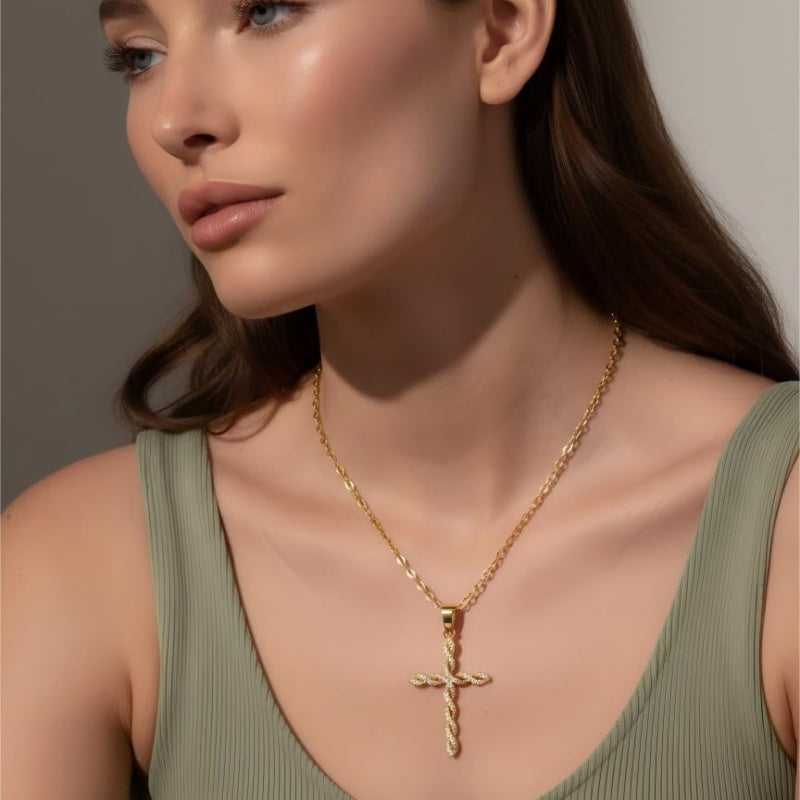 14K Gold Plated Cross Infinity  Pendant Necklace  for Women