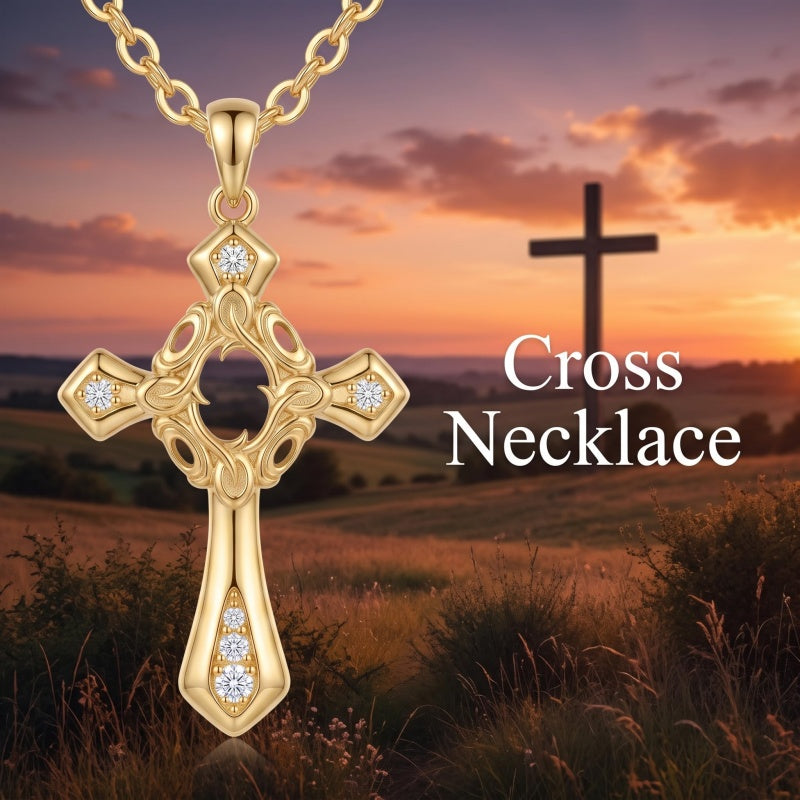10K 14K 18K Gold Cross Pendant Necklace Religious Jewelry Gifts for Men and Women