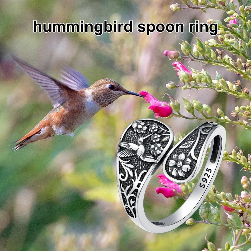 Sterling Silver Turquoise Hummingbird Butterfly Sunflower Adjustable Spoon Ring