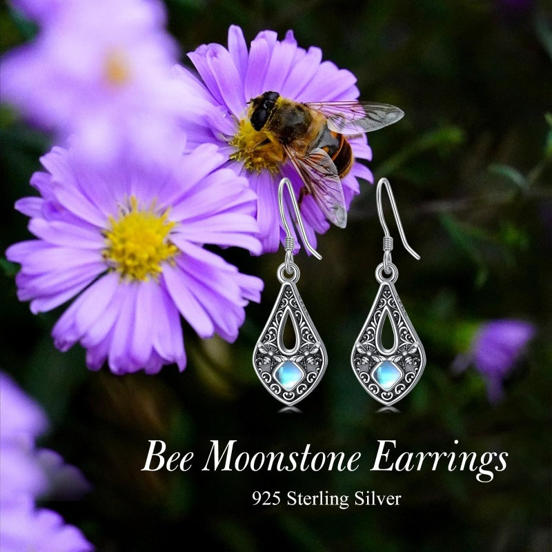Sterling Silver Moonstone Filigree Bee Dragonfly Hummingbird Butterfly Dangle Earrings for Women Christmas Gift