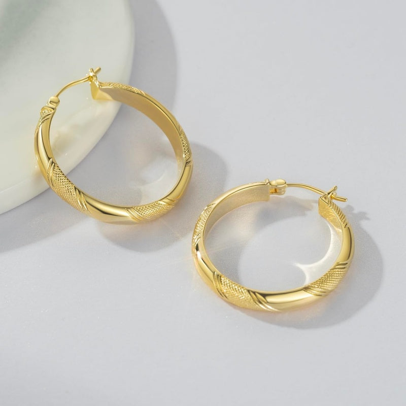 14K Gold Plated  Large Thick Hoop Earrings for Women