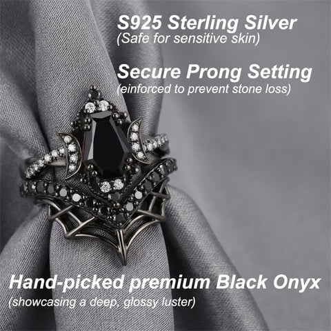 Sterling Silver 10K  14K  18K Gold 1CT-4CT Black Onyx Engagement Ring Gothic Wedding Promise Ring