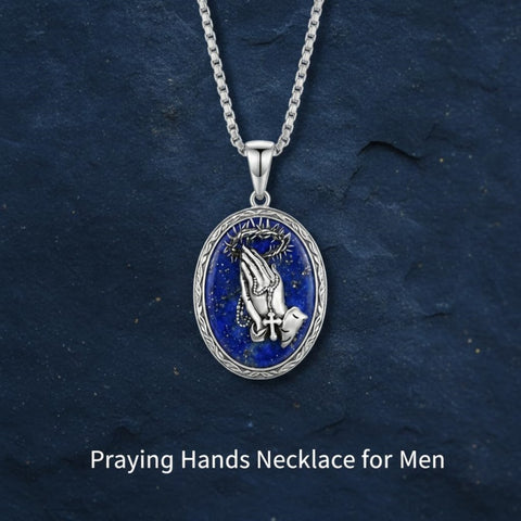 Sterling Silver Praying Hands Angel Sword Wing Cross Pendant Necklace Religious Gifts for Men