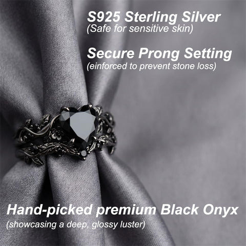 Sterling Silver 10K  14K  18K Gold 1CT-4CT Black Onyx Engagement Ring Gothic Wedding Promise Ring