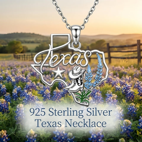 Sterling Silver  Bluebonnets Cow Skull Cowboy Hat Boot Cactus Cowgirl Texas Necklace Texas Necklace