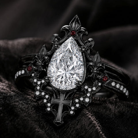 Sterling Silver 10K 14K 18K Gold Moissanite Gothic Black  Engagement Wedding Ring  for Women Halloween Gift