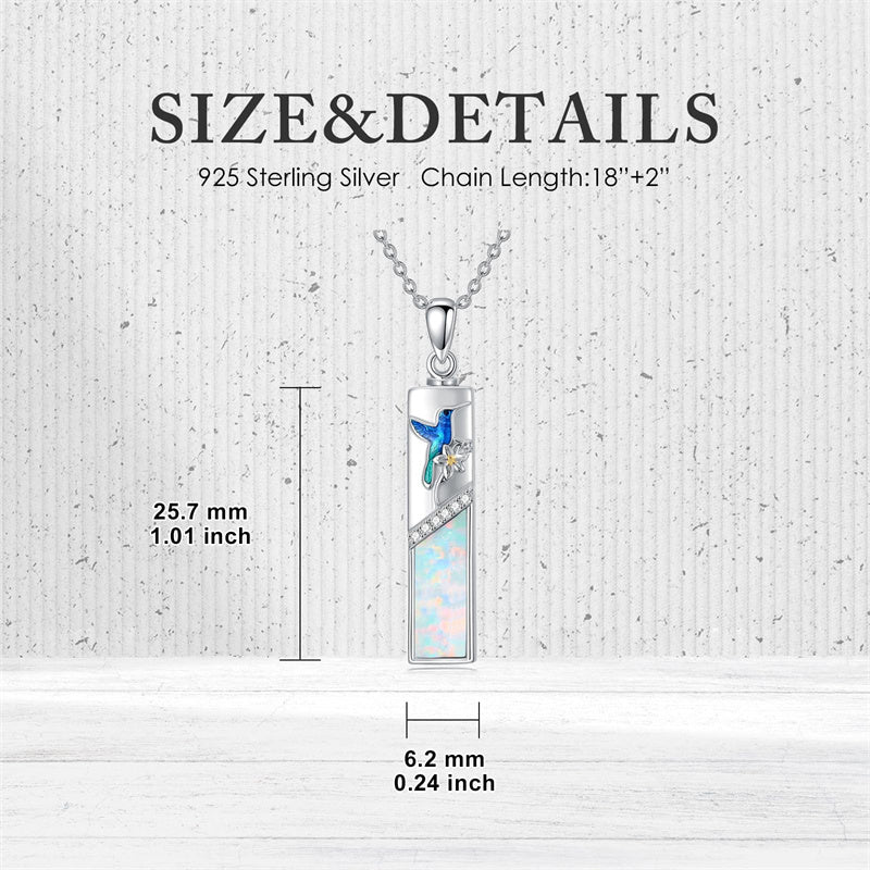 Sterling Silver  Opal Personalized Engraved Bar Pet  Butterfly Dragonfly Tree of Life  Urn Necklace for Ashes