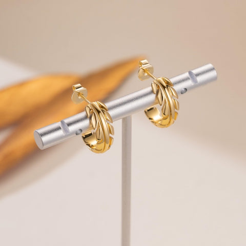 14K Gold Plated Natural Leaves Stud Earrings  for Women