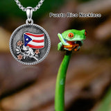 Sterling Silver Frog Flag Puerto Rico Pendant Necklace