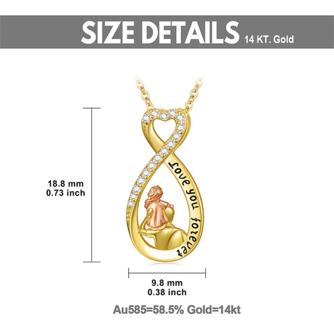 10K 14K 18K Real Gold Cubic Zirconia Daughter and Father Pendant Necklace with Engraved
