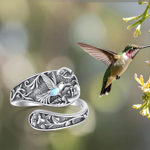 Sterling Silver Turquoise Hummingbird Butterfly Sunflower Adjustable Spoon Ring