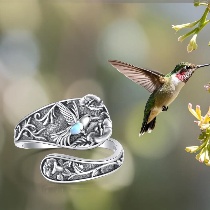 Sterling Silver Turquoise Hummingbird Butterfly Sunflower Adjustable Spoon Ring