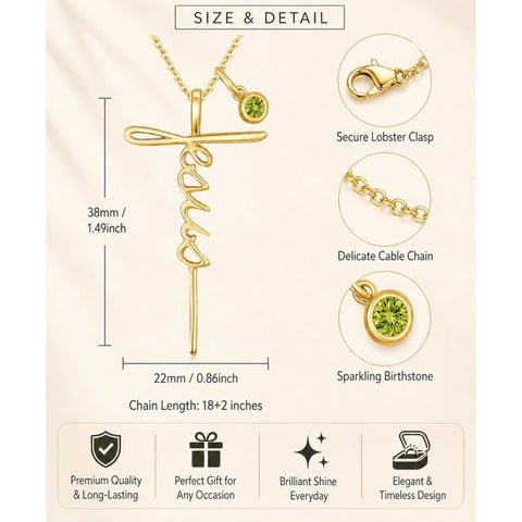 14K Gold Plated Birthstone Faith Cross Necklace for Women Christian Catholic Protection Jewelry