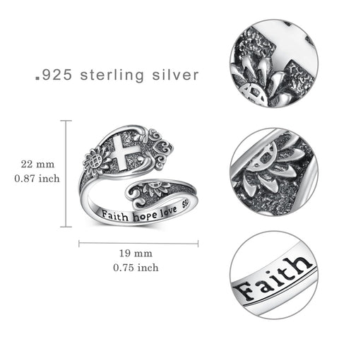 Sterling Silver Cross Adjustable Spoon Ring