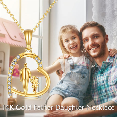 14K Gold Father Daughter Heart Pendant Necklace From Dad I Love You Forever